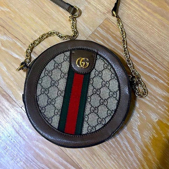 Gucci Beige and Brown Crossbody Bag with Gold Chain - Picture 4 of 11